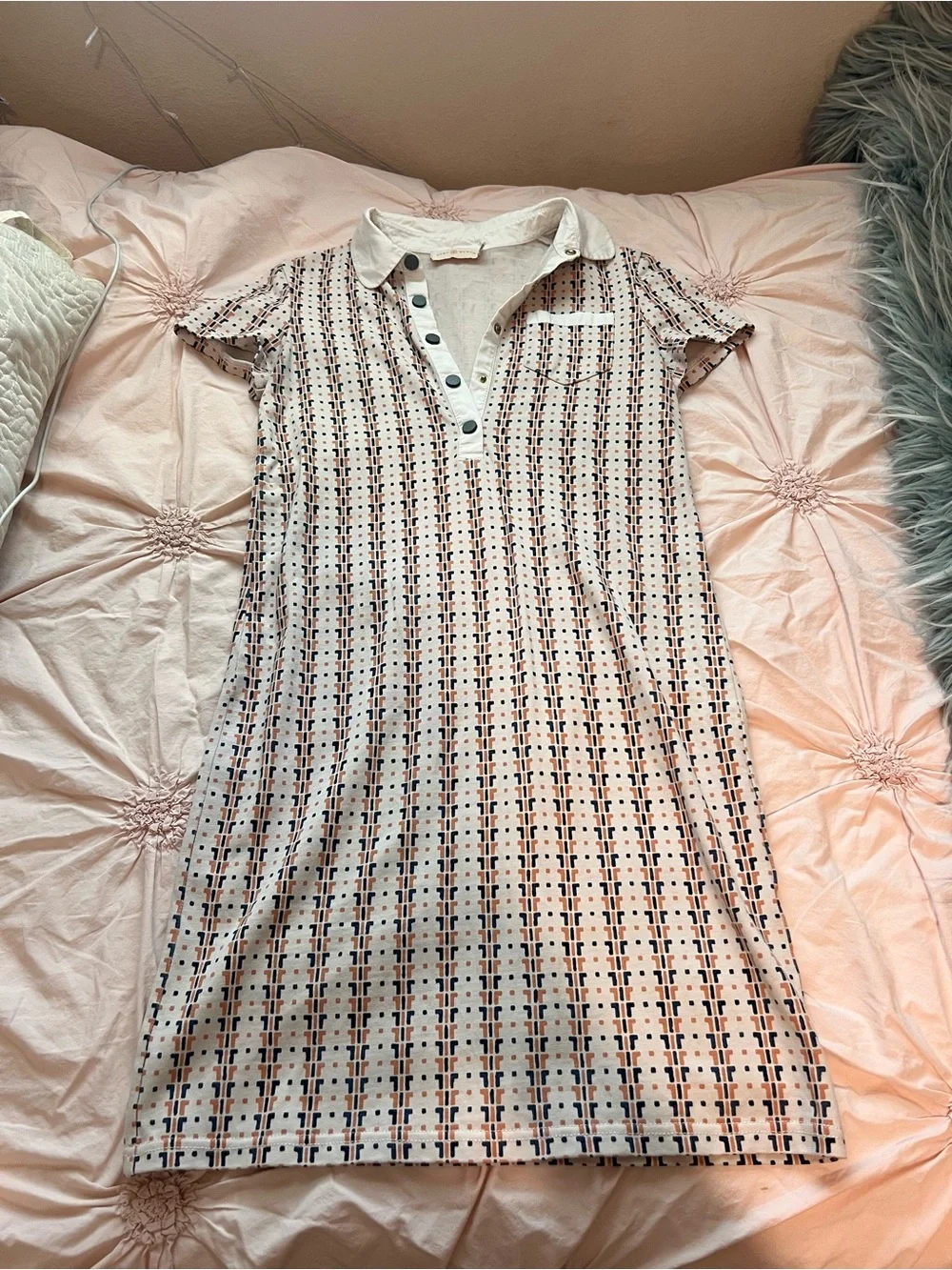 Tory Burch Pink Geo-Print Polo Dress with Contrast Collar